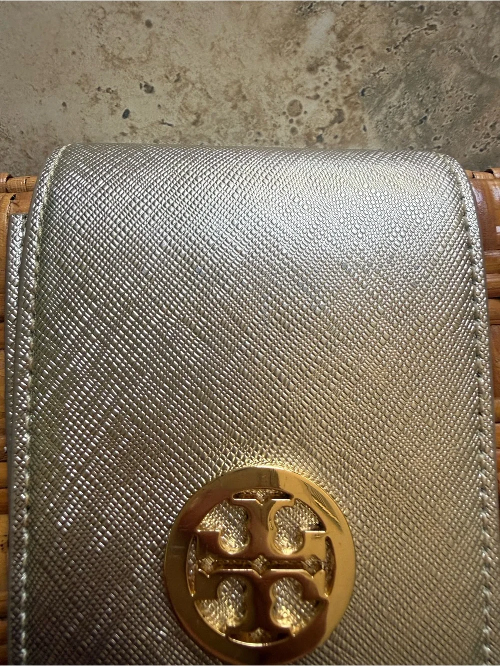 Tory Burch Yellow Woven Straw Clutch with Gold-Tone Tab